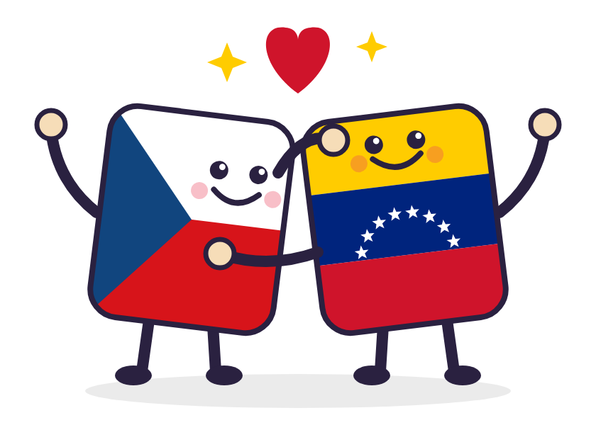 Česká a venezuelská vlajka se objímají